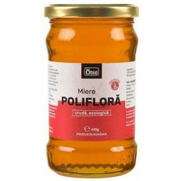 Miere poliflora cruda, eco-bio, 430g - Obio