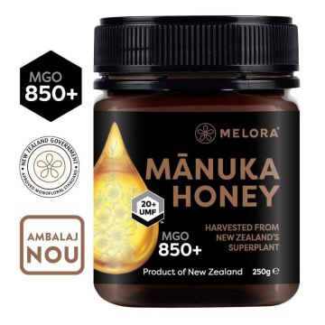 Miere de Manuka MELORA, MGO 850+ (UMF 20) Noua Zeelanda, 250 g, naturala