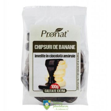 Chipsuri de banane invelite in cicolata amaruie 100 gr