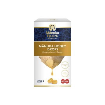 BOMBOANE CU MIERE DE MANUKA MGO™ 400+, GHIMBIR ȘI LĂMÂIE - 65g BOMBOANE CU MIERE DE MANUKA MGO™ 400+, GHIMBIR ȘI LĂMÂIE - 65g
